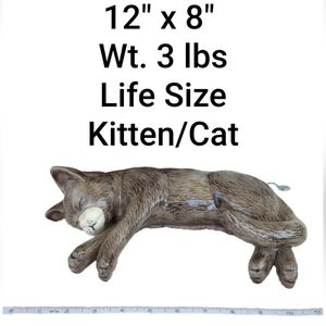 Realistic Life Size Cat Sleeping Tabby Cat/Kitten Ceramic 12" Long & 3 Lbs Heavy